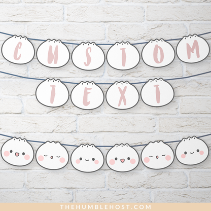 Cute Dumpling Banner, Bao Dim Sum Party Editable Template, Little Dumpling Baby Shower Garland, Custom Printable, Kawaii Decor Birthday, custom colors, custom party decor, cricut silhouette, printable party, custom banner, banner template printable