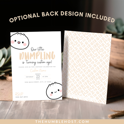 Dumpling Birthday Invitation, Bao Birthday Party Invite, Dim Sum Party Digital Evite, Little Dumpling Editable Template, Instant Download, first birthday, digital invitation, kids party, kawaii bao, cute dumpling, custom colors, printable invitation