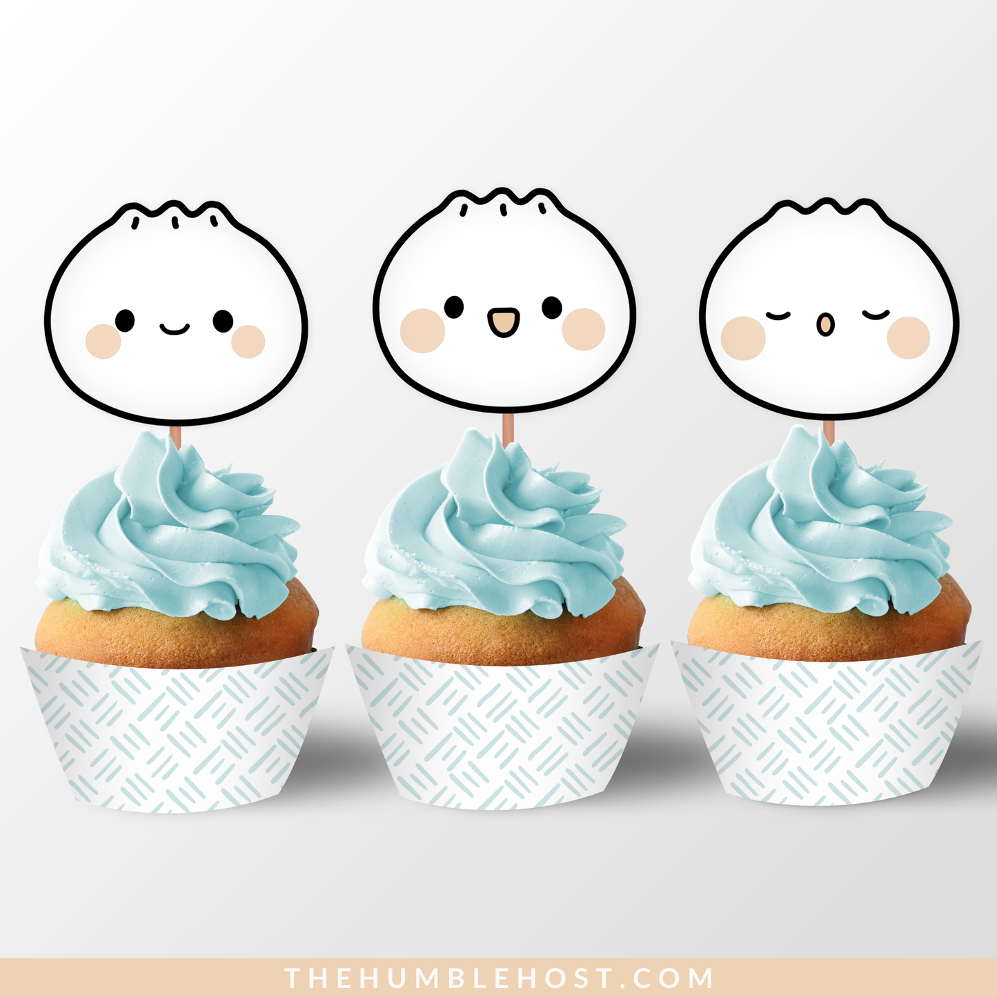 Cute Dumpling Cupcake Toppers Cupcake Wrappers, Bao Dim Sum Party Cupcake Set, Little Dumpling Baby Shower, Printable Custom Colors, Cricut template, custom editable cakes, custom cupcake, custom cake topper, custom colors, kawaii, custom party decor