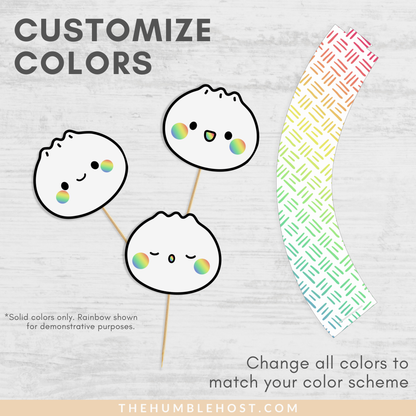 Cute Dumpling Cupcake Toppers Cupcake Wrappers, Bao Dim Sum Party Cupcake Set, Little Dumpling Baby Shower, Printable Custom Colors, Cricut template, custom editable cakes, custom cupcake, custom cake topper, custom colors, kawaii, custom party decor