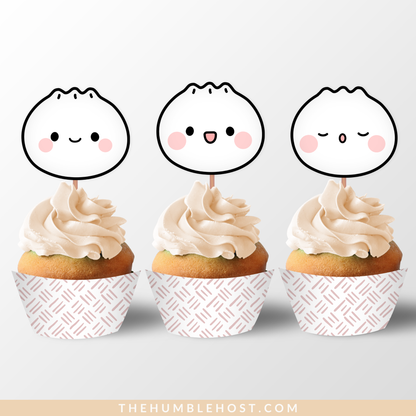 Cute Dumpling Cupcake Toppers Cupcake Wrappers, Bao Dim Sum Party Cupcake Set, Little Dumpling Baby Shower, Printable Custom Colors, Cricut template, custom editable cakes, custom cupcake, custom cake topper, custom colors, kawaii, custom party decor