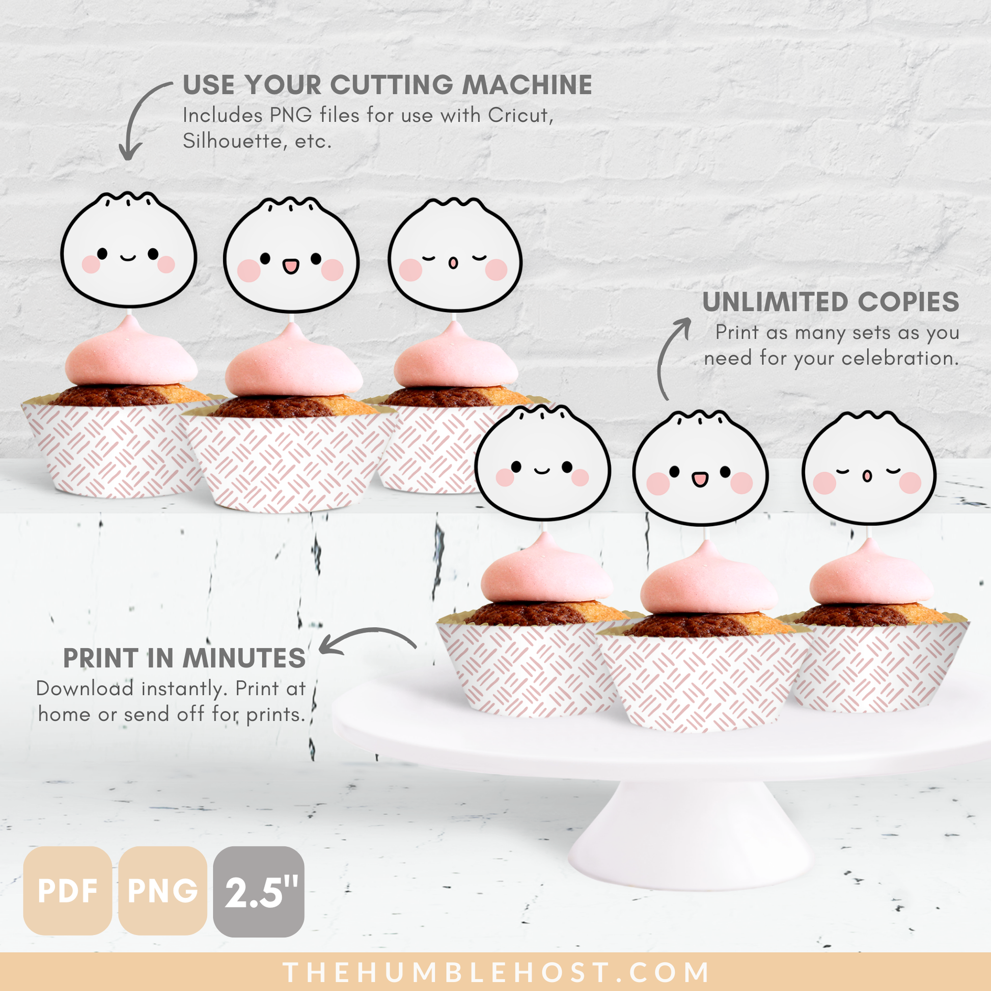 Cute Dumpling Cupcake Toppers Cupcake Wrappers, Bao Dim Sum Party Cupcake Set, Little Dumpling Baby Shower, Printable Custom Colors, Cricut template, custom editable cakes, custom cupcake, custom cake topper, custom colors, kawaii, custom party decor