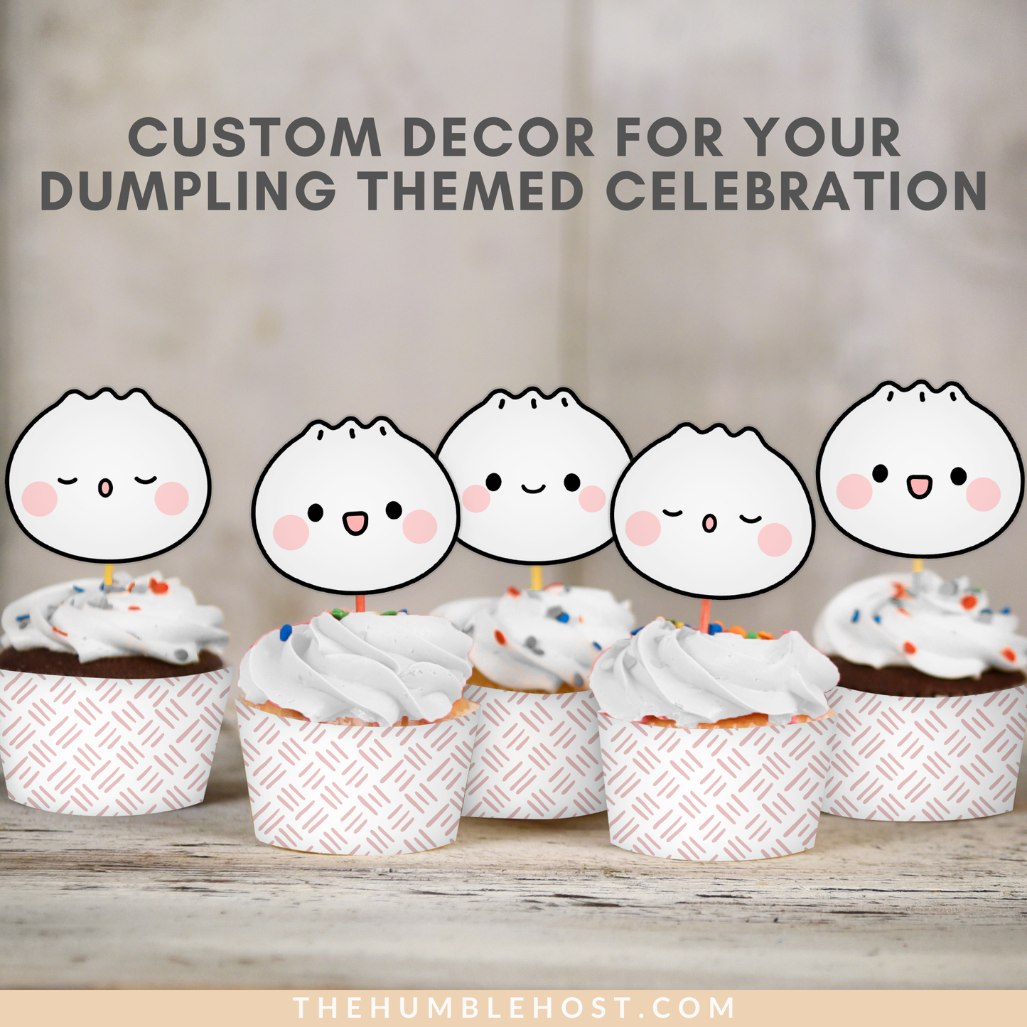 Cute Dumpling Cupcake Toppers Cupcake Wrappers, Bao Dim Sum Party Cupcake Set, Little Dumpling Baby Shower, Printable Custom Colors, Cricut template, custom editable cakes, custom cupcake, custom cake topper, custom colors, kawaii, custom party decor