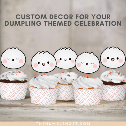 Cute Dumpling Cupcake Toppers Cupcake Wrappers, Bao Dim Sum Party Cupcake Set, Little Dumpling Baby Shower, Printable Custom Colors, Cricut template, custom editable cakes, custom cupcake, custom cake topper, custom colors, kawaii, custom party decor