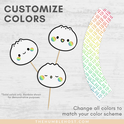 Cute Dumpling Cupcake Toppers Cupcake Wrappers, Bao Dim Sum Party Cupcake Set, Little Dumpling Baby Shower, Printable Custom Colors, Cricut template, custom editable cakes, custom cupcake, custom cake topper, custom colors, kawaii, custom party decor