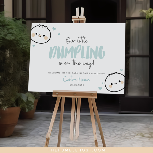 Cute Dumpling Welcome Sign, Little Dumpling Baby Shower Event Sign, Dim Sum Custom Sign, Printable Bao DIY Event Decor Editable Template, diy party decor, printable sign, welcome poster, shower, custom event sign, baby shower decor, kawaii, baby boy