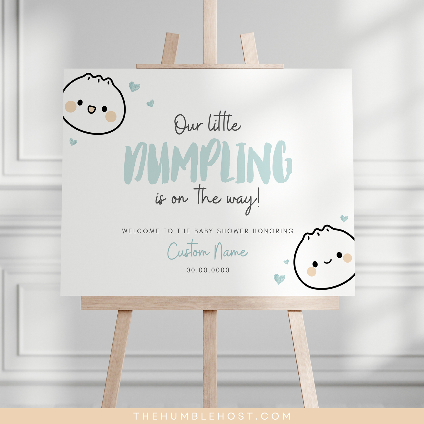 Cute Dumpling Welcome Sign, Little Dumpling Baby Shower Event Sign, Dim Sum Custom Sign, Printable Bao DIY Event Decor Editable Template, diy party decor, printable sign, welcome poster, shower, custom event sign, baby shower decor, kawaii, baby boy