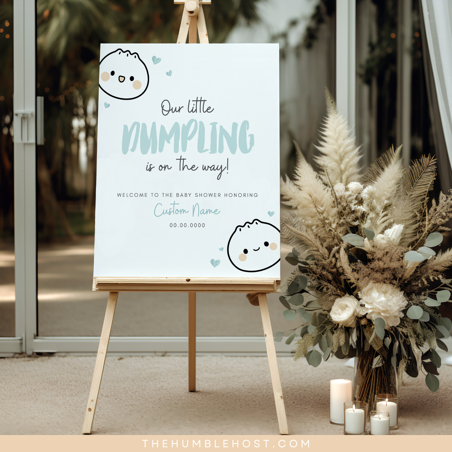 Cute Dumpling Welcome Sign, Little Dumpling Baby Shower Event Sign, Dim Sum Custom Sign, Printable Bao DIY Event Decor Editable Template, diy party decor, printable sign, welcome poster, shower, custom event sign, baby shower decor, kawaii, baby boy