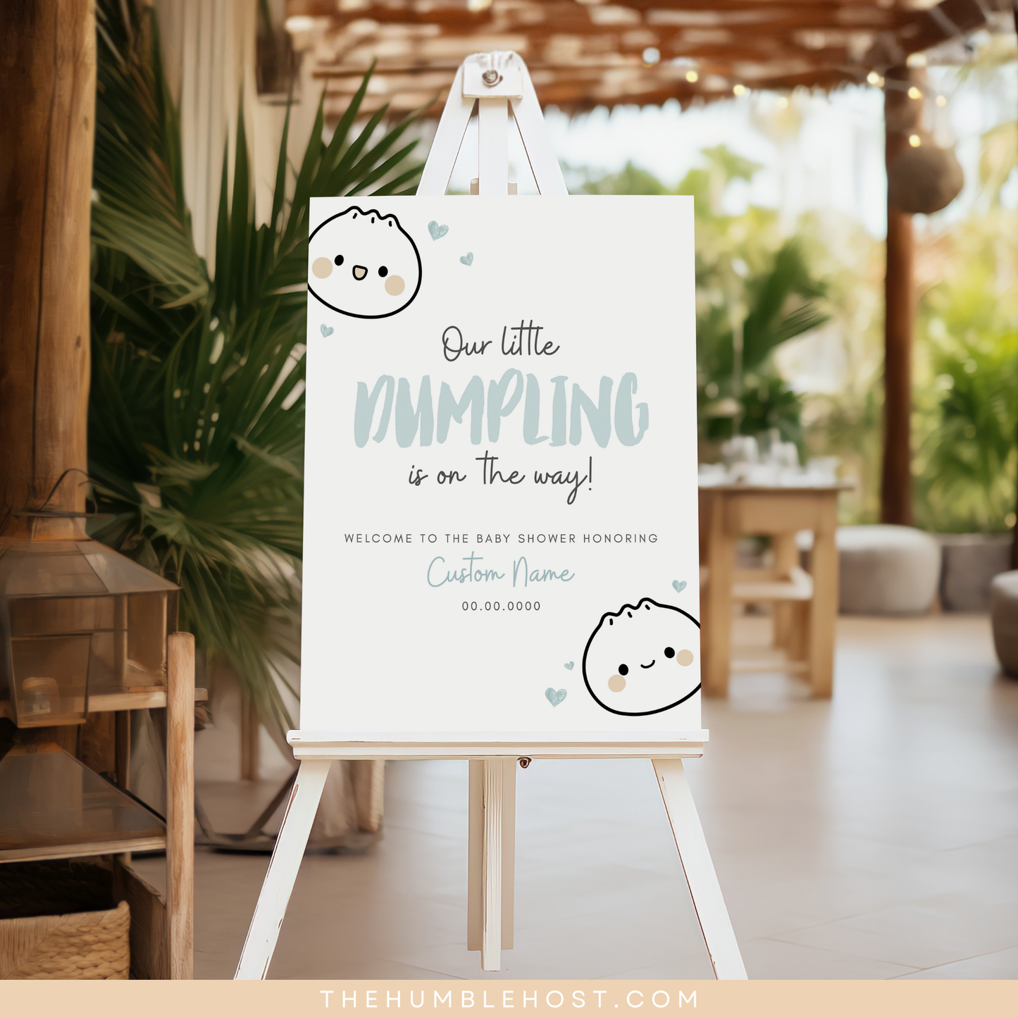 Cute Dumpling Welcome Sign, Little Dumpling Baby Shower Event Sign, Dim Sum Custom Sign, Printable Bao DIY Event Decor Editable Template, diy party decor, printable sign, welcome poster, shower, custom event sign, baby shower decor, kawaii, baby boy