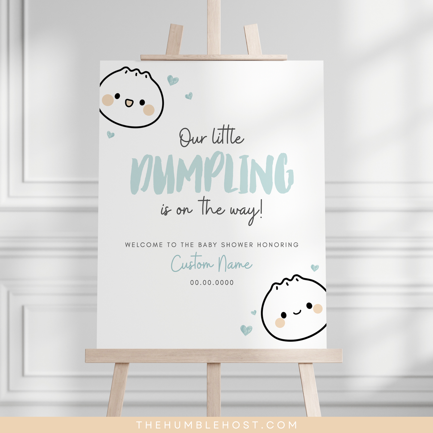 Cute Dumpling Welcome Sign, Little Dumpling Baby Shower Event Sign, Dim Sum Custom Sign, Printable Bao DIY Event Decor Editable Template, diy party decor, printable sign, welcome poster, shower, custom event sign, baby shower decor, kawaii, baby boy