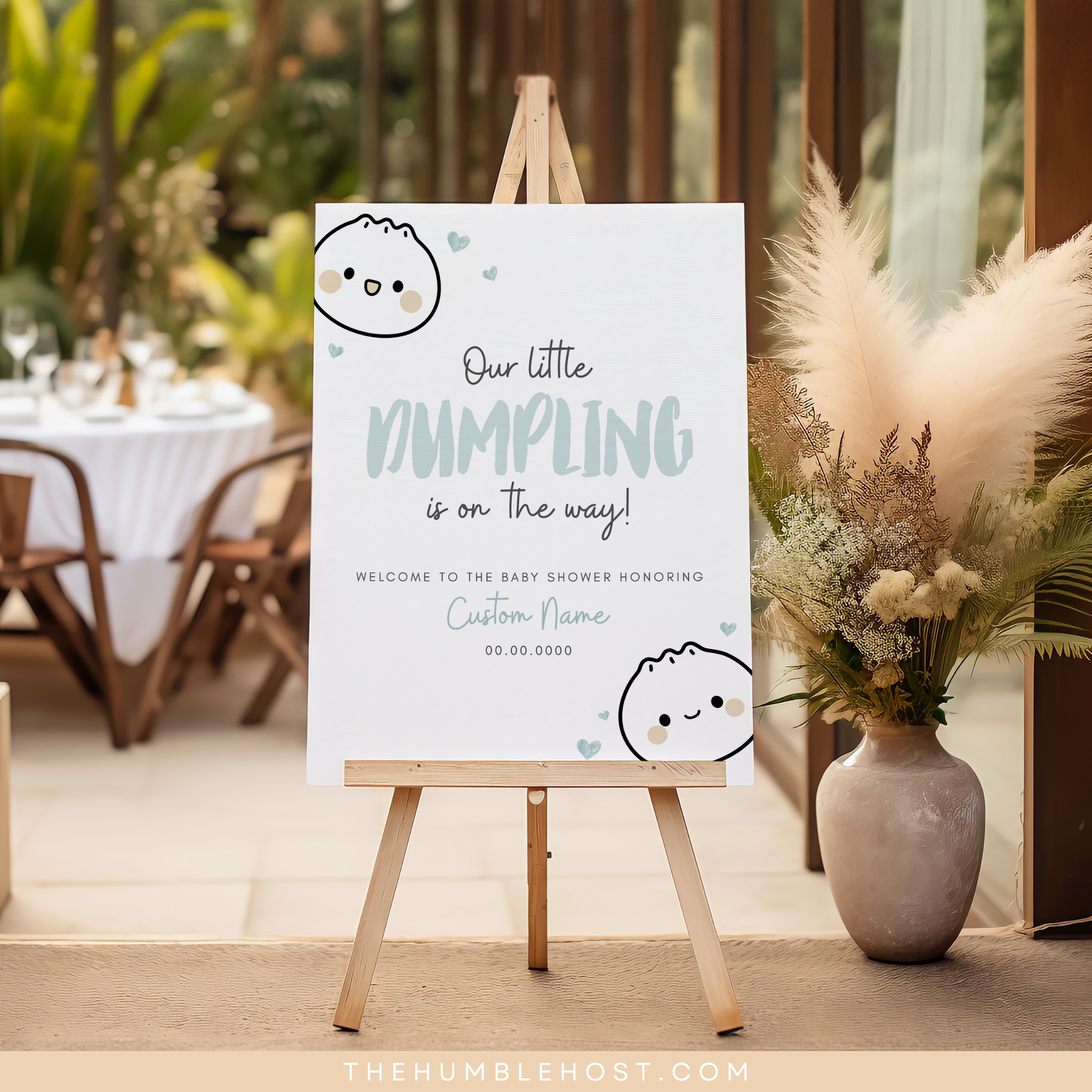 Cute Dumpling Welcome Sign, Little Dumpling Baby Shower Event Sign, Dim Sum Custom Sign, Printable Bao DIY Event Decor Editable Template, diy party decor, printable sign, welcome poster, shower, custom event sign, baby shower decor, kawaii, baby boy