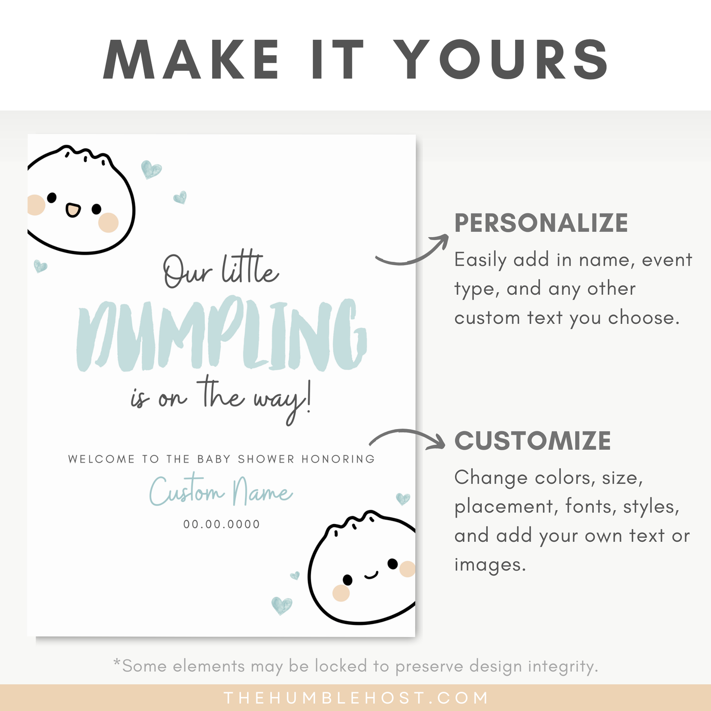 Cute Dumpling Welcome Sign, Little Dumpling Baby Shower Event Sign, Dim Sum Custom Sign, Printable Bao DIY Event Decor Editable Template, diy party decor, printable sign, welcome poster, shower, custom event sign, baby shower decor, kawaii, baby boy