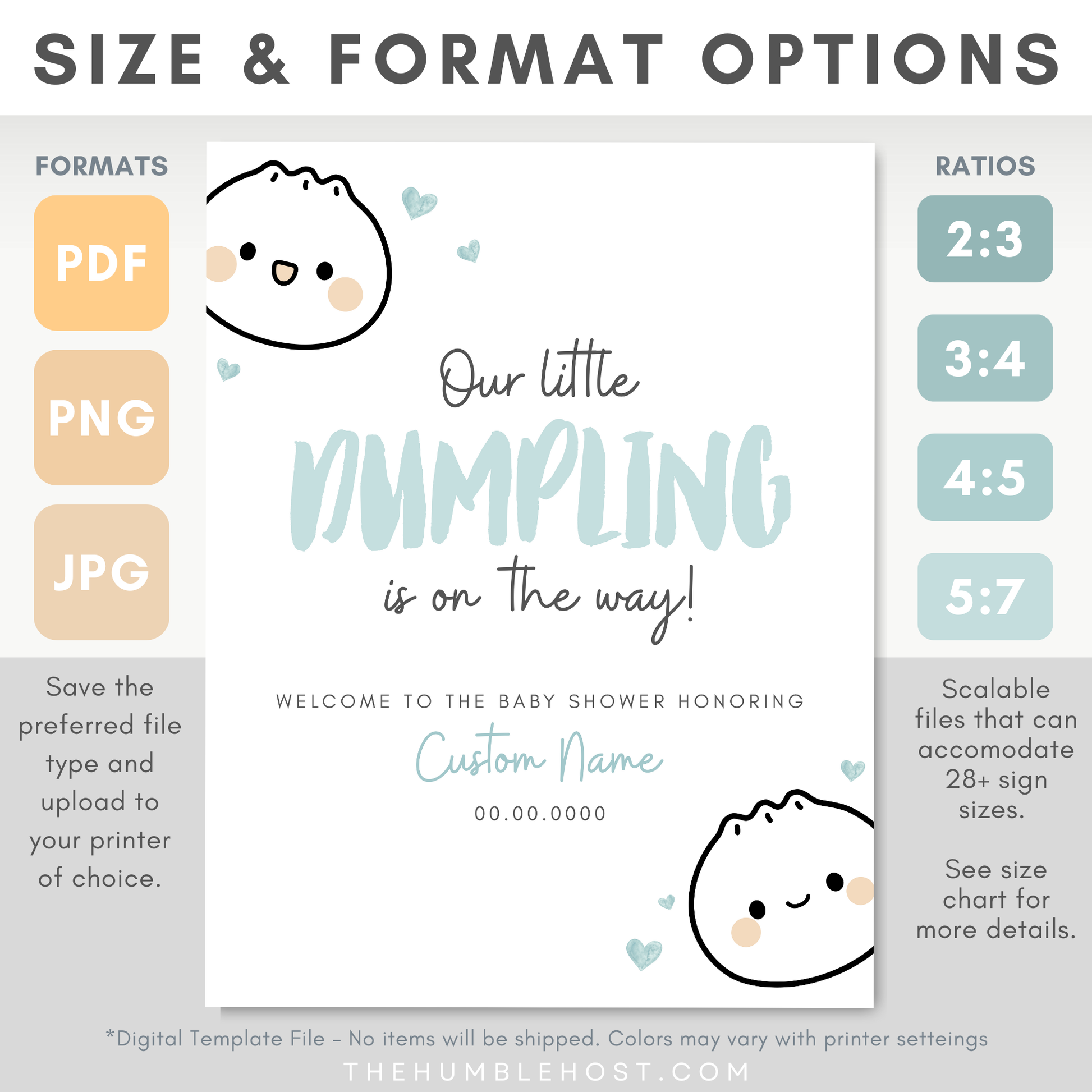 Cute Dumpling Welcome Sign, Little Dumpling Baby Shower Event Sign, Dim Sum Custom Sign, Printable Bao DIY Event Decor Editable Template, diy party decor, printable sign, welcome poster, shower, custom event sign, baby shower decor, kawaii, baby boy