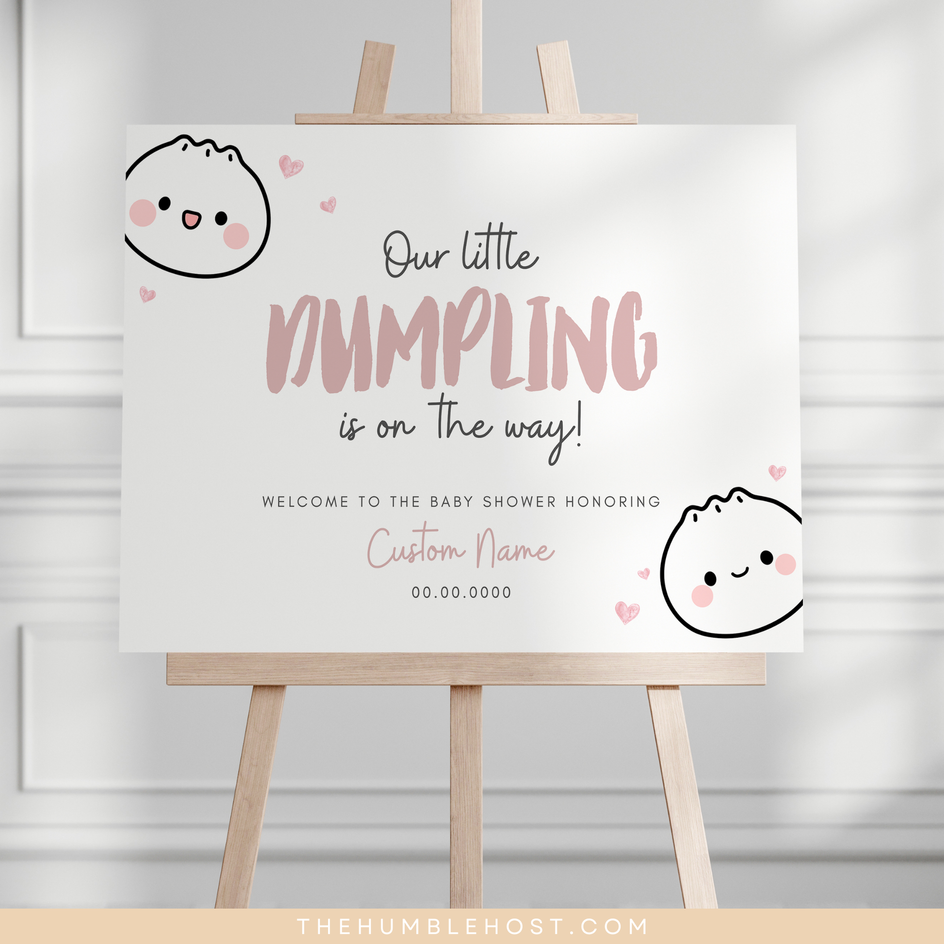 Cute Dumpling Welcome Sign, Little Dumpling Baby Shower Event Sign, Dim Sum Custom Sign, Printable Bao DIY Event Decor Editable Template, diy party decor, printable sign, welcome poster, shower, custom event sign, baby shower decor, kawaii, baby girl