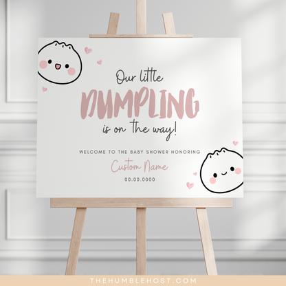 Cute Dumpling Welcome Sign, Little Dumpling Baby Shower Event Sign, Dim Sum Custom Sign, Printable Bao DIY Event Decor Editable Template, diy party decor, printable sign, welcome poster, shower, custom event sign, baby shower decor, kawaii, baby girl
