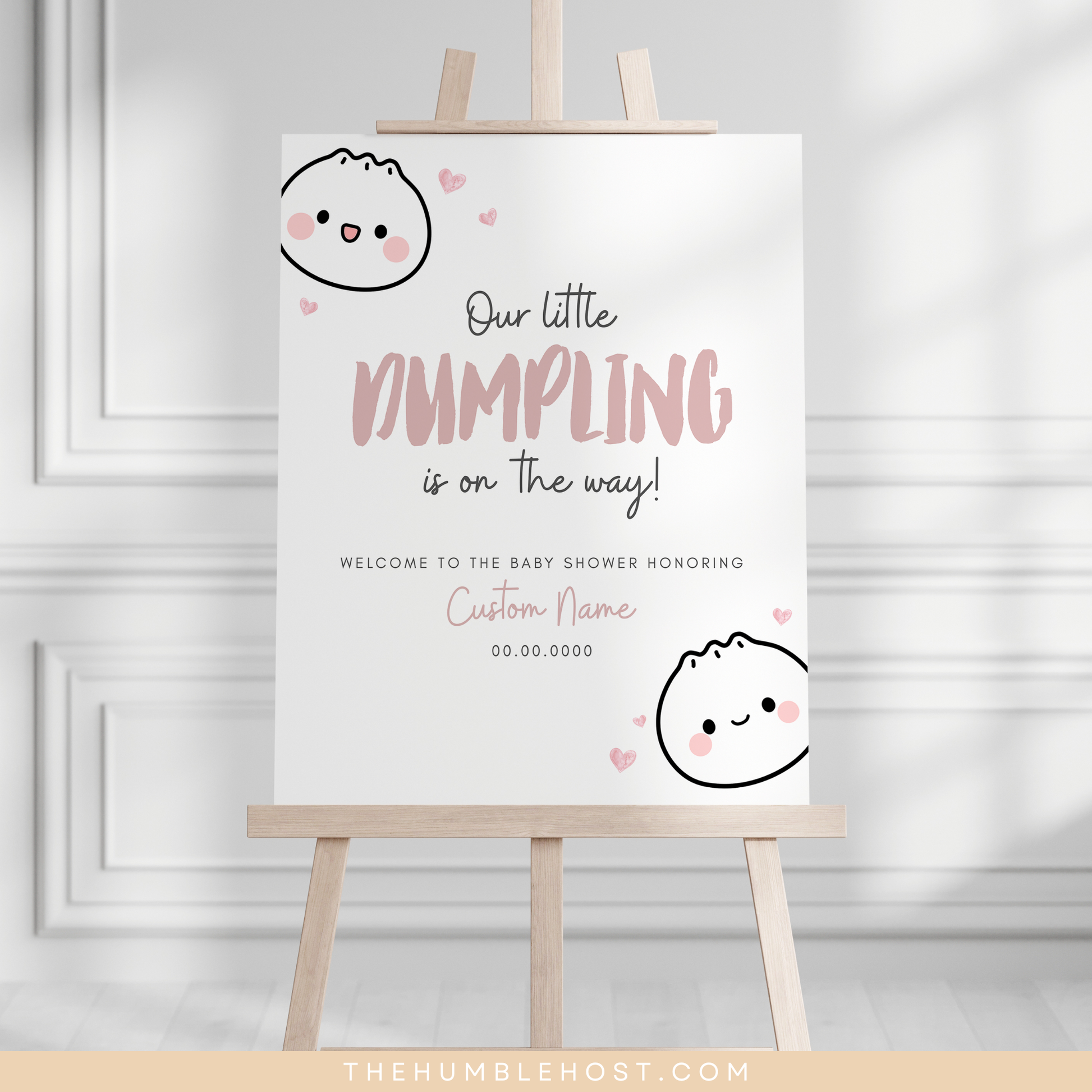 Cute Dumpling Welcome Sign, Little Dumpling Baby Shower Event Sign, Dim Sum Custom Sign, Printable Bao DIY Event Decor Editable Template, diy party decor, printable sign, welcome poster, shower, custom event sign, baby shower decor, kawaii, baby girl