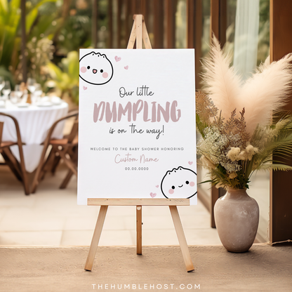 Cute Dumpling Welcome Sign, Little Dumpling Baby Shower Event Sign, Dim Sum Custom Sign, Printable Bao DIY Event Decor Editable Template, diy party decor, printable sign, welcome poster, shower, custom event sign, baby shower decor, kawaii, baby girl