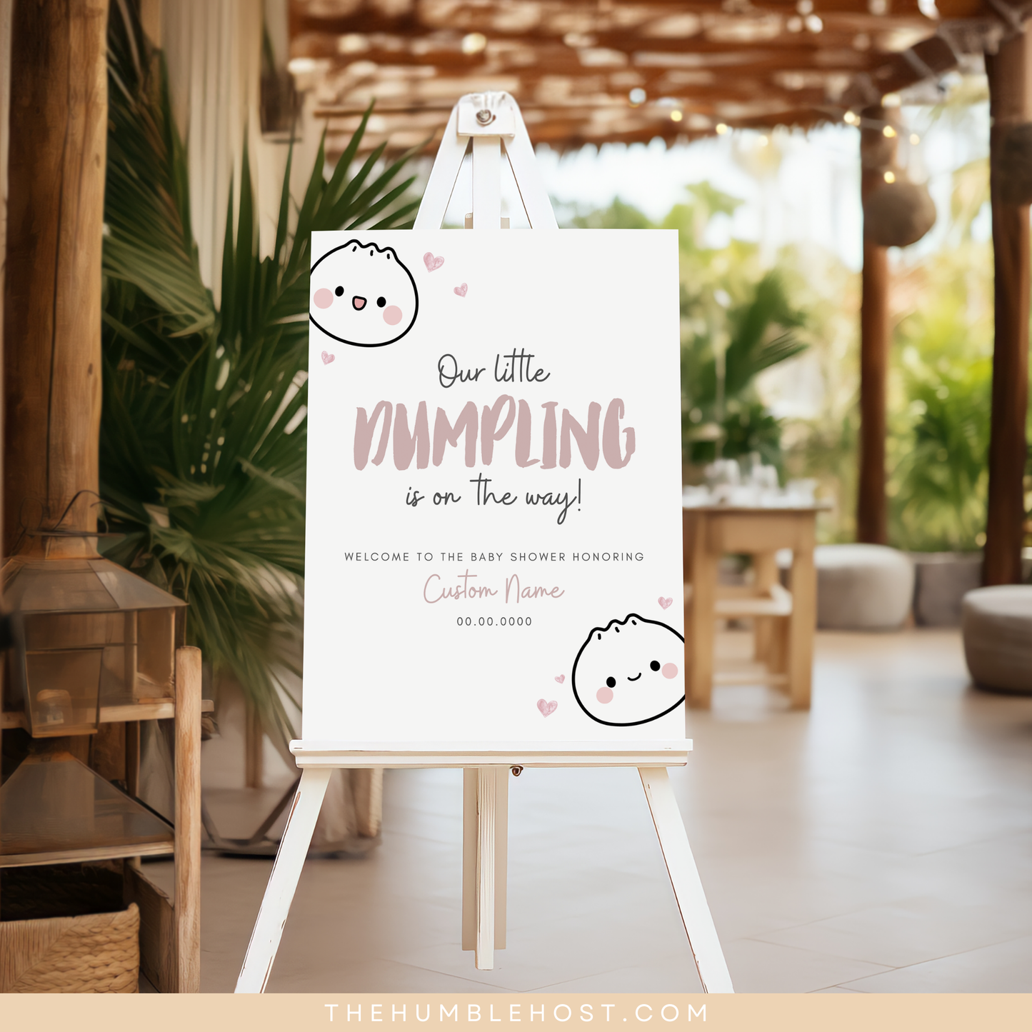 Cute Dumpling Welcome Sign, Little Dumpling Baby Shower Event Sign, Dim Sum Custom Sign, Printable Bao DIY Event Decor Editable Template, diy party decor, printable sign, welcome poster, shower, custom event sign, baby shower decor, kawaii, baby girl