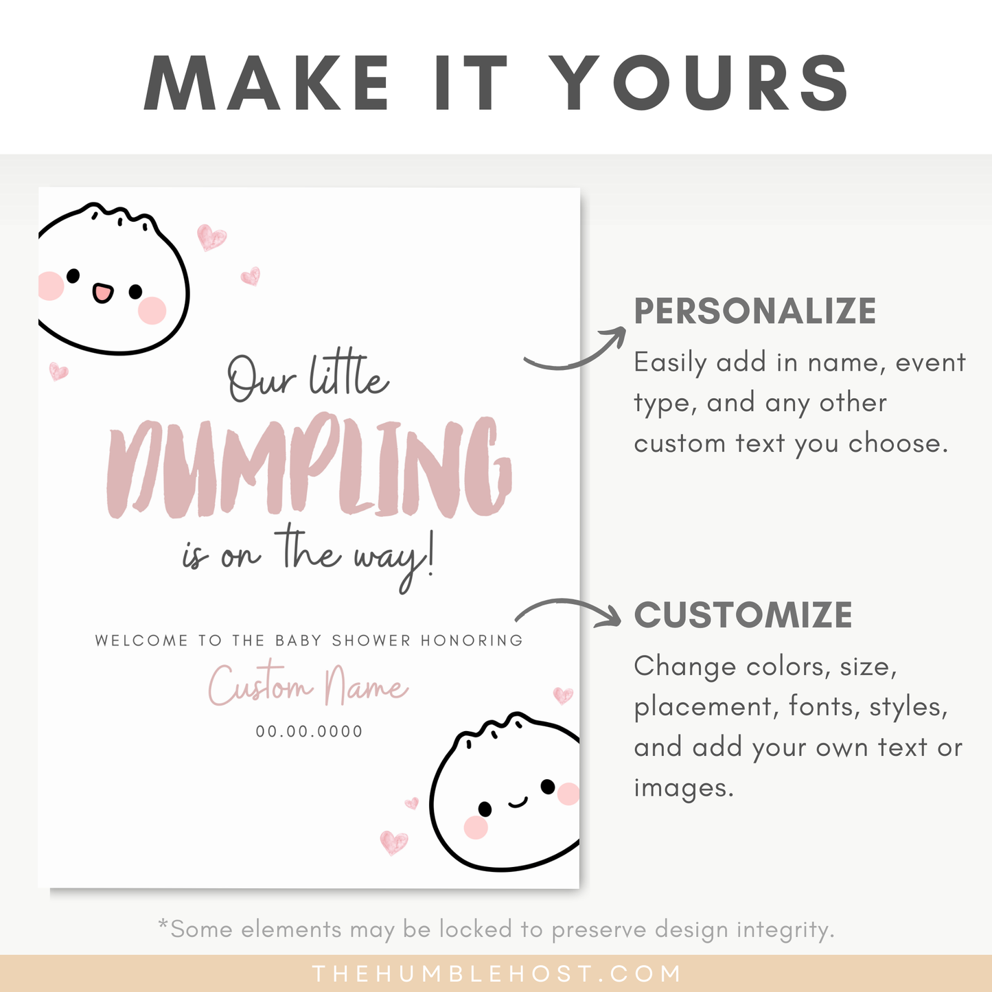 Cute Dumpling Welcome Sign, Little Dumpling Baby Shower Event Sign, Dim Sum Custom Sign, Printable Bao DIY Event Decor Editable Template, diy party decor, printable sign, welcome poster, shower, custom event sign, baby shower decor, kawaii, baby girl