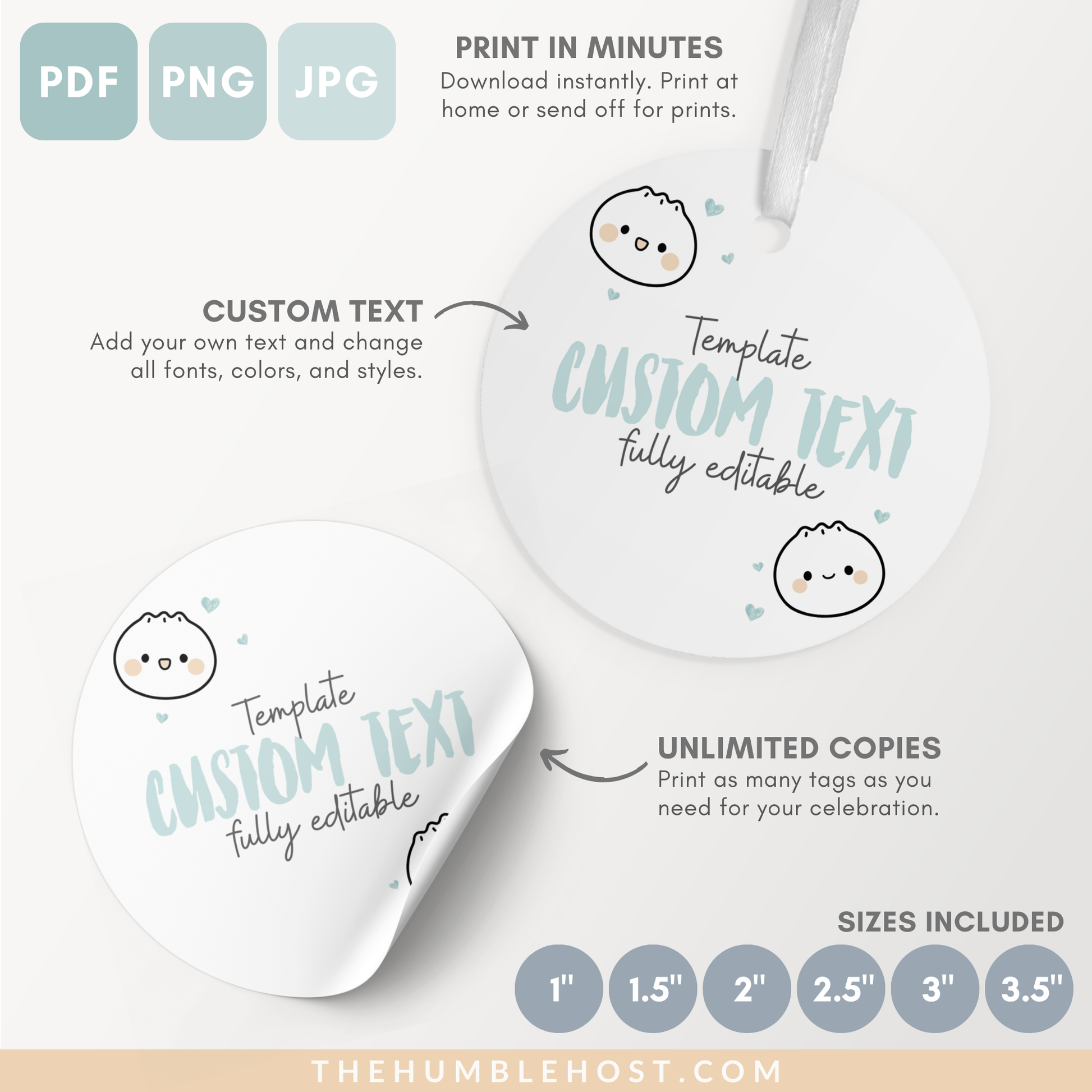 Cute Dumpling Sticker Tags, Printable Little Dumpling Tags, Bao Thank You Tags, Dim Sum Favor Editable Template, Printable Baby Shower, diy party decor, diy party favors, editable tags, thank you stickers, printable stickers, kawaii, dumpling theme