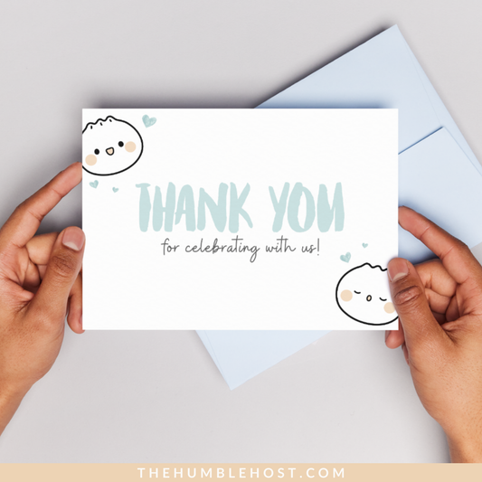 Cute Dumpling Thank You Cards, Dim Sum, Bao Editable Thank You Card, Printable Party Little Dumpling Baby Shower Set, Kawaii, Editable Template, editable shower, diy party decor, card template, printable thank you, party favors, printable favor card