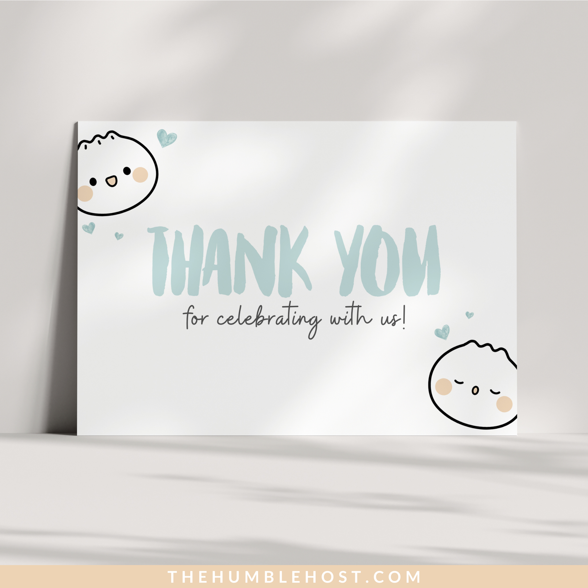 Cute Dumpling Thank You Cards, Dim Sum, Bao Editable Thank You Card, Printable Party Little Dumpling Baby Shower Set, Kawaii, Editable Template, editable shower, diy party decor, card template, printable thank you, party favors, printable favor card