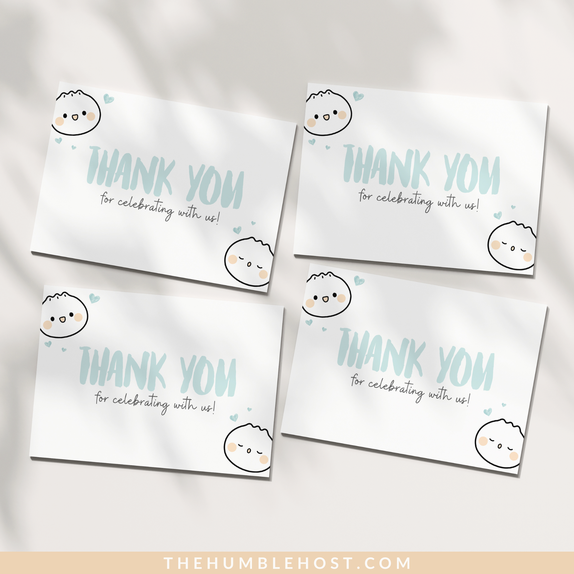 Cute Dumpling Thank You Cards, Dim Sum, Bao Editable Thank You Card, Printable Party Little Dumpling Baby Shower Set, Kawaii, Editable Template, editable shower, diy party decor, card template, printable thank you, party favors, printable favor card