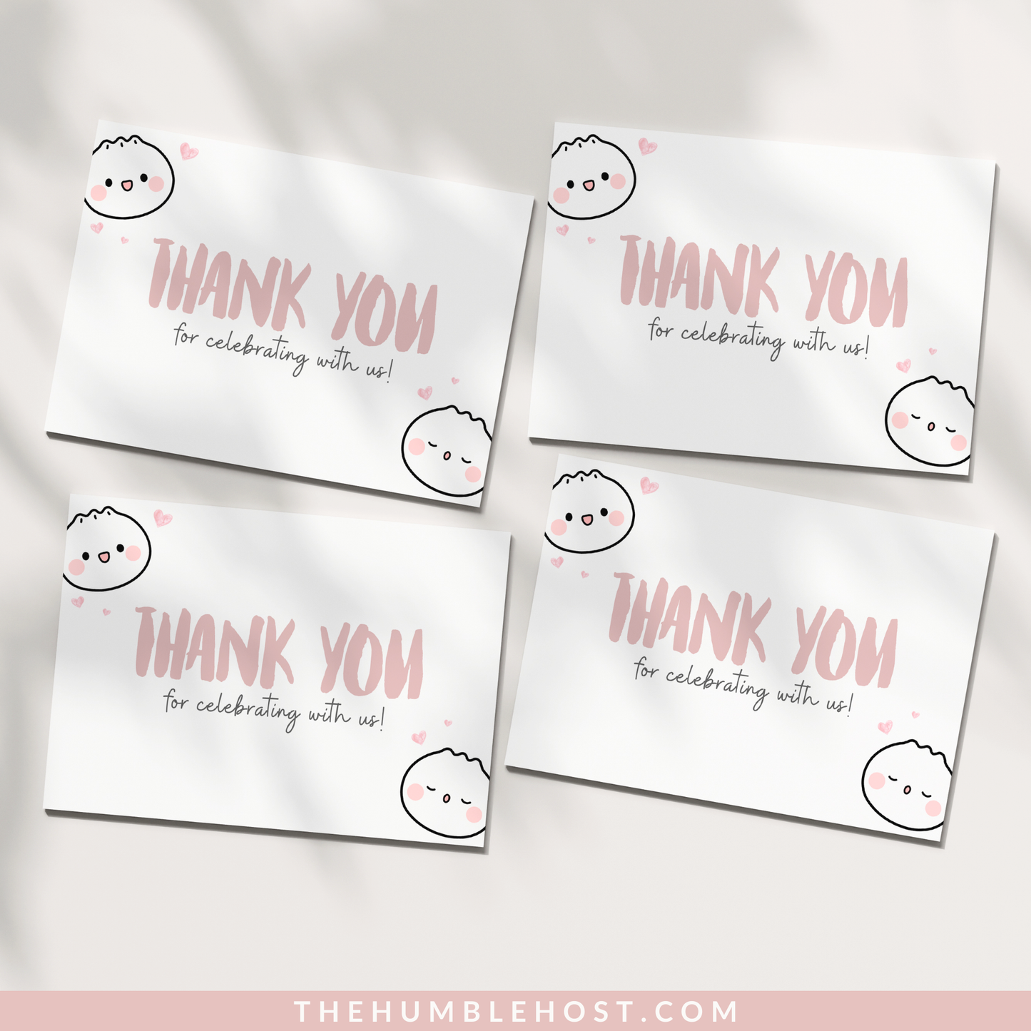 Cute Dumpling Thank You Cards, Dim Sum, Bao Editable Thank You Card, Printable Party Little Dumpling Baby Shower Set, Kawaii, Editable Template, editable shower, diy party decor, card template, printable thank you, party favors, printable favor card