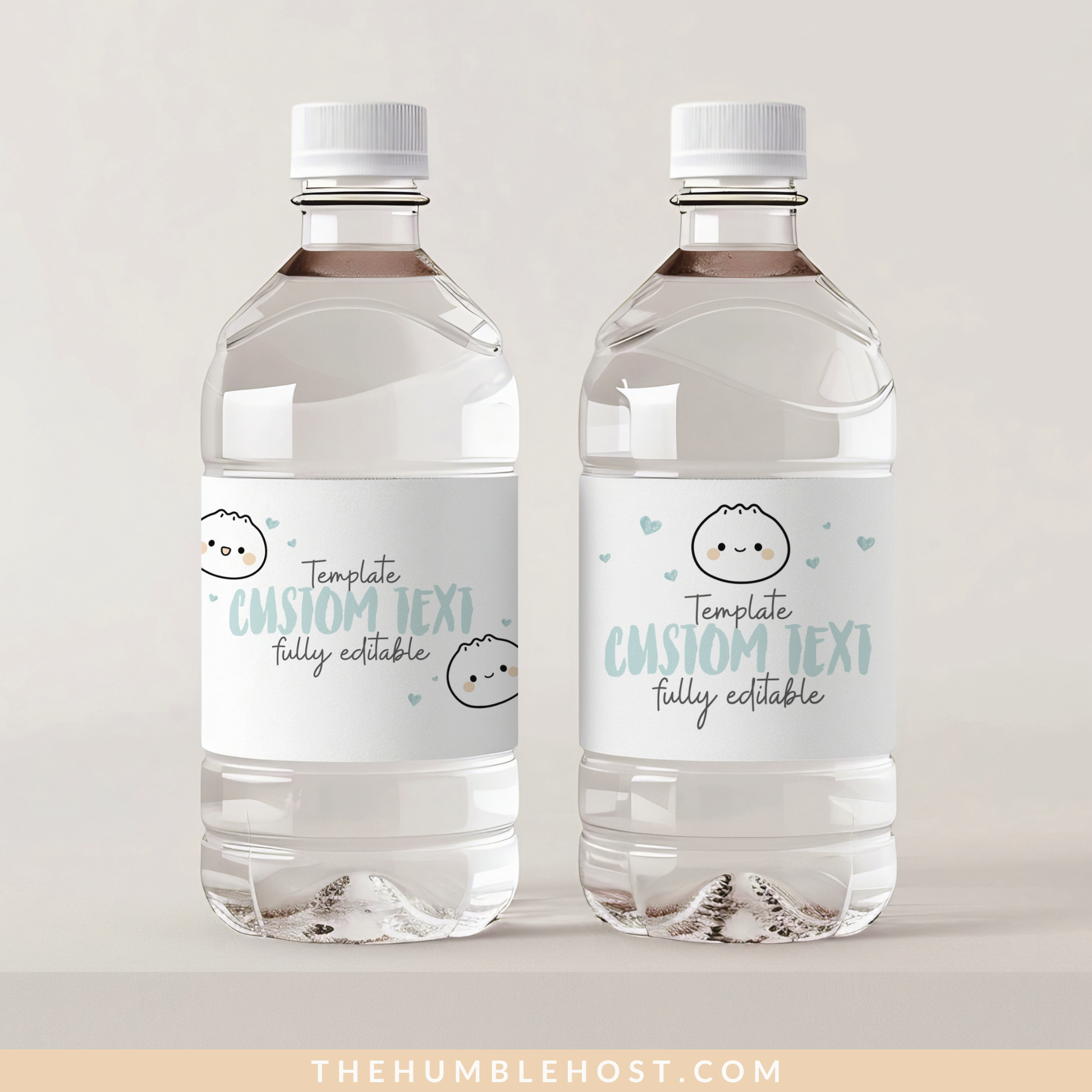 Cute Dumpling Water Bottle Labels, Bao Dim Sum Party Editable Template, Little Dumpling Baby Shower, Custom Printable party Water Bottle Sticker, custom colors, custom party decor, cricut silhouette, diy label template, water wrapper sticker, kawaii