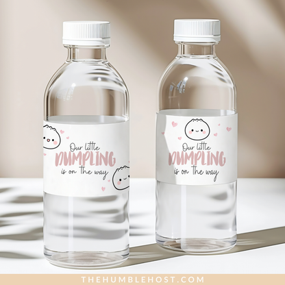 Cute Dumpling Water Bottle Labels, Bao Dim Sum Party Editable Template, Little Dumpling Baby Shower, Custom Printable party Water Bottle Sticker, custom colors, custom party decor, cricut silhouette, diy label template, water wrapper sticker, kawaii