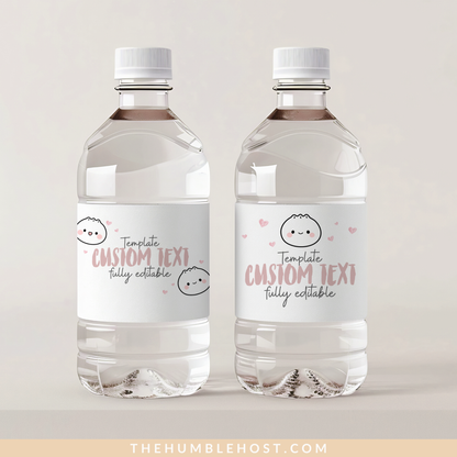 Cute Dumpling Water Bottle Labels, Bao Dim Sum Party Editable Template, Little Dumpling Baby Shower, Custom Printable party Water Bottle Sticker, custom colors, custom party decor, cricut silhouette, diy label template, water wrapper sticker, kawaii