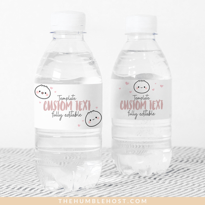 Cute Dumpling Water Bottle Labels, Bao Dim Sum Party Editable Template, Little Dumpling Baby Shower, Custom Printable party Water Bottle Sticker, custom colors, custom party decor, cricut silhouette, diy label template, water wrapper sticker, kawaii