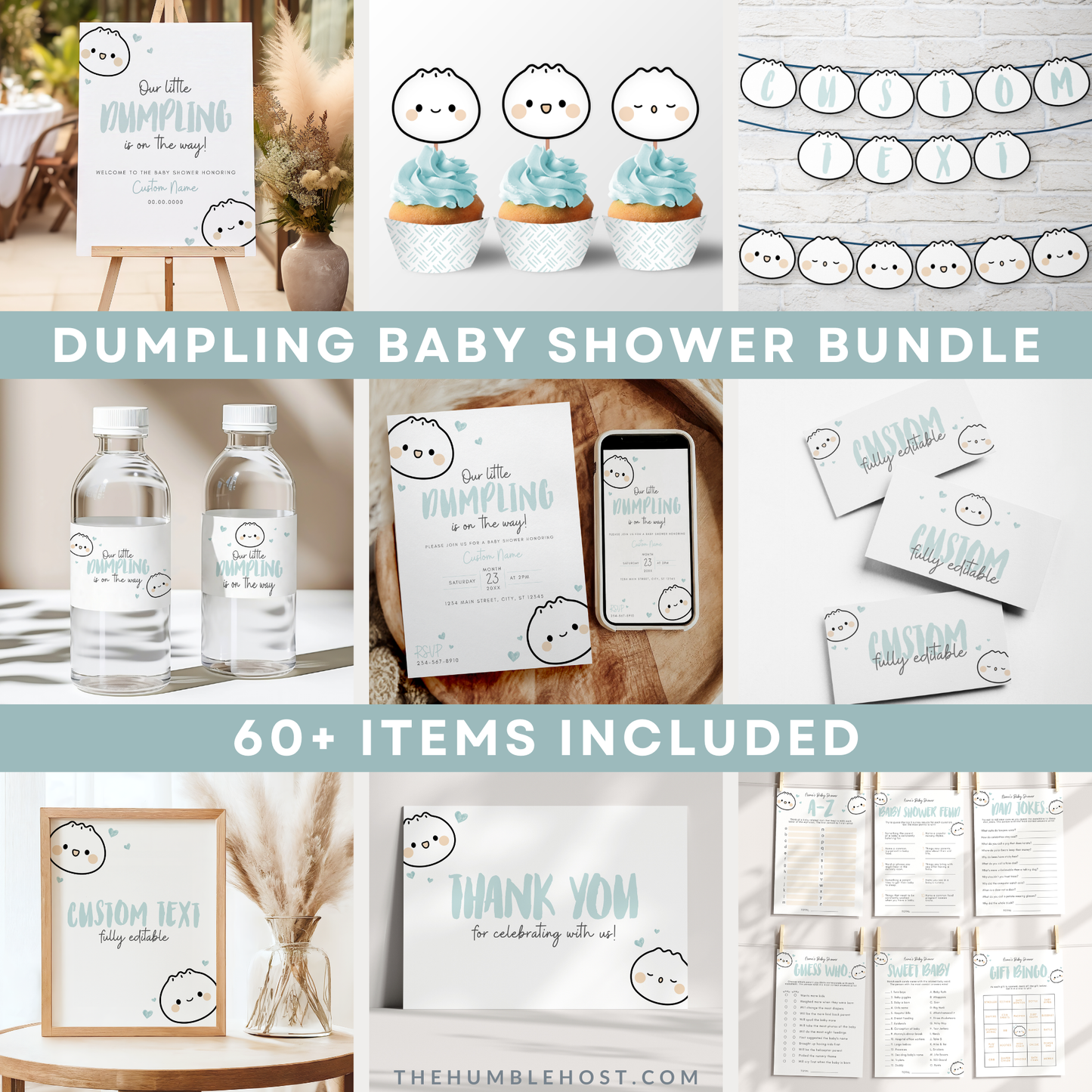 Little Dumpling Baby Shower Bundle, Cute Dumpling Baby Shower Set Bao Dim Sum Baby Sprinkle, Fully Editable Baby Shower Template Bundle Printable, shower decorations, kawaii, editable template, baby shower decor, coed baby shower, baby shower boy