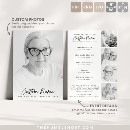 Funeral Program Template, Modern Minimalist Obituary Template for Funeral, Memorial Program, Funeral Program Announcement Editable Printable, ceremony program, funeral brochure, funeral cards, funeral guest book, funeral template, memorial program