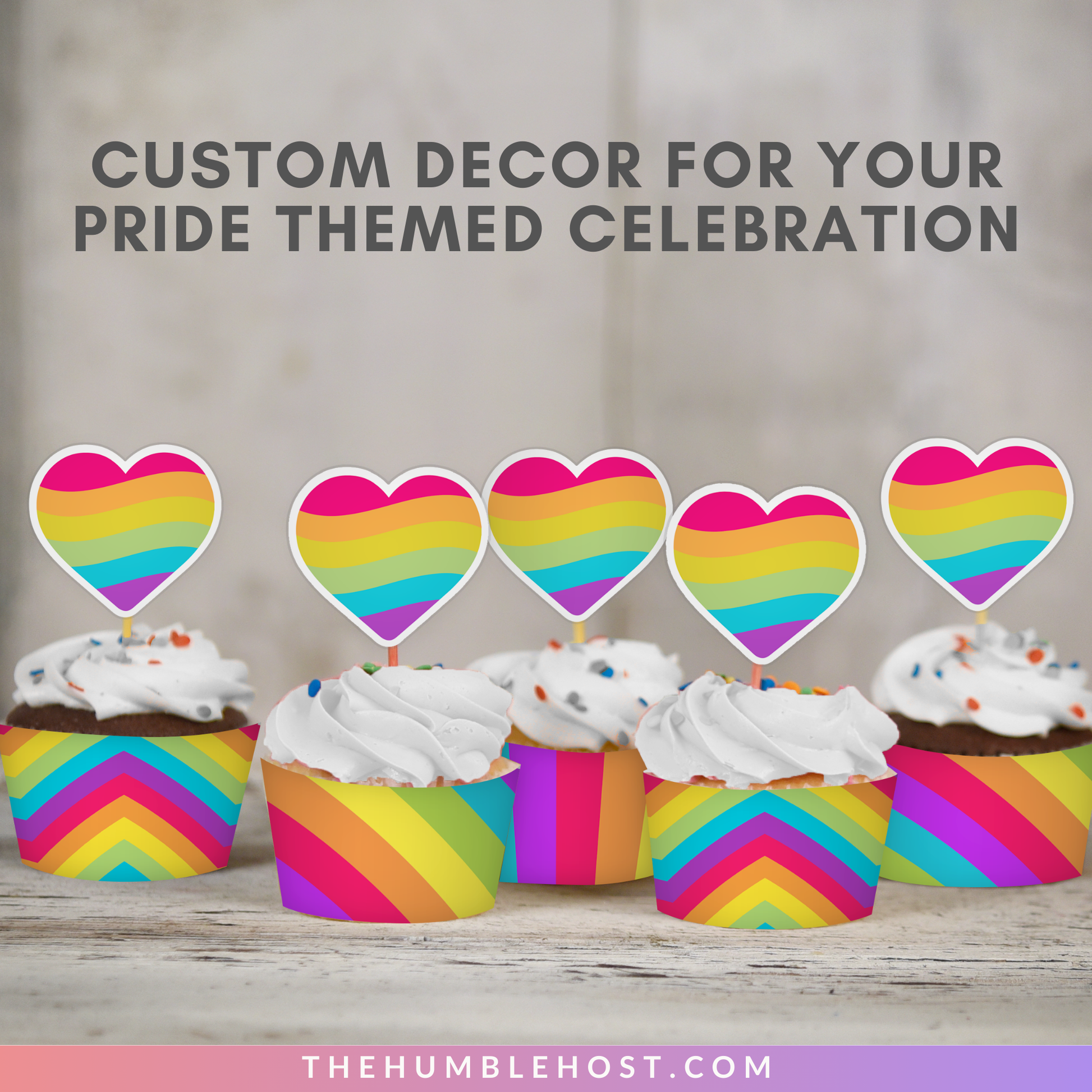 Rainbow Cupcake Toppers And Cupcake Wrappers, Printable LGBTQ Pride Month Party Decor, Gay Pride Flag, Rainbow Heart, Printable Party Set, diy party decor, party decorations, party favor, food favor, pride month, gay pride party, pride rainbow flag