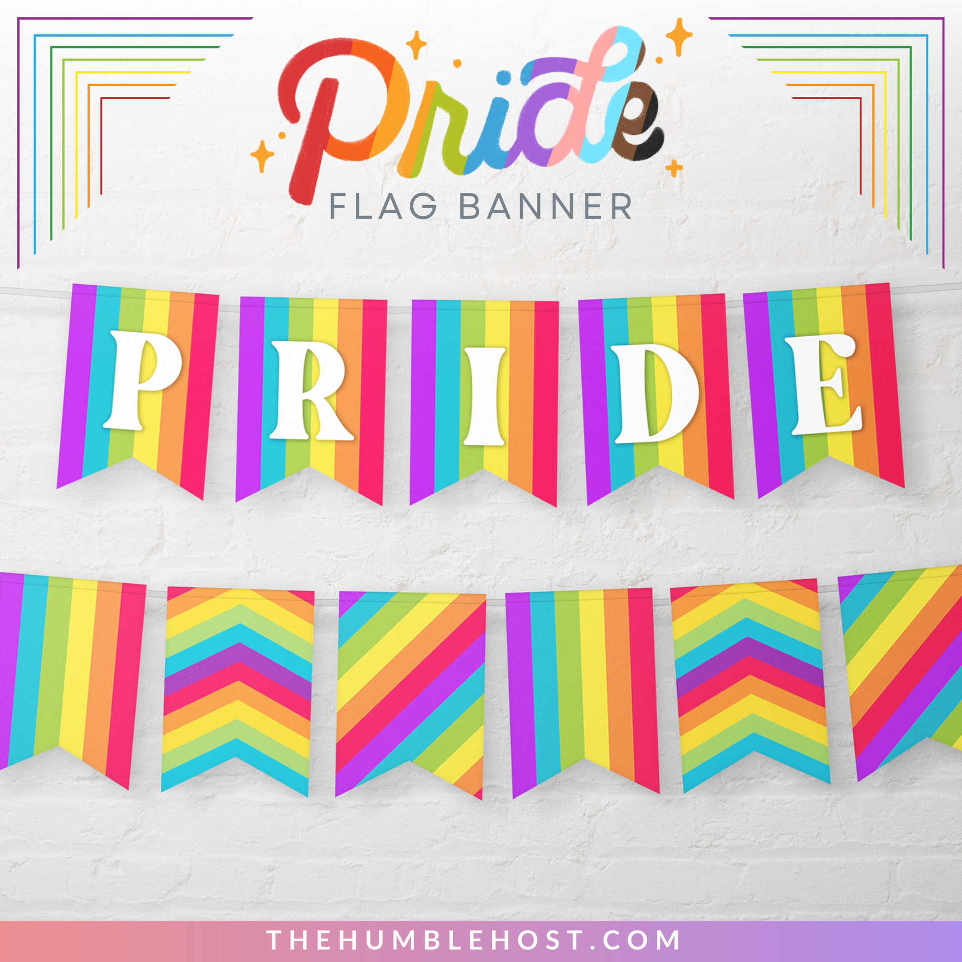 Pride Flag Banner, Printable LGBTQ+ Pride Month Decor, Editable Pride Party Banner, Custom Gay Pride Rainbow Flag Banner Template, DIY Pride, diy party, pride decorations, pride parade decor, pride month banner, pride house banner, inclusive pride