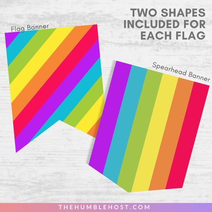 Pride Flag Banner, Printable LGBTQ+ Pride Month Decor, Editable Pride Party Banner, Custom Gay Pride Rainbow Flag Banner Template, DIY Pride, diy party, pride decorations, pride parade decor, pride month banner, pride house banner, inclusive pride