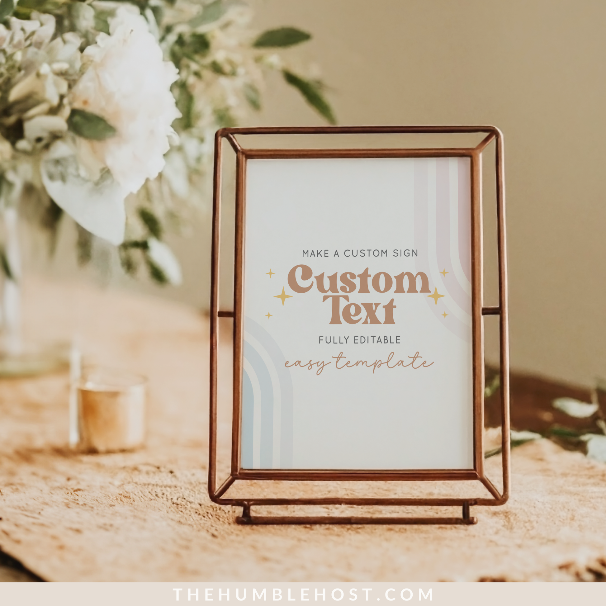 Retro Gender Reveal Table Signs, Printable Party Sign Editable Template, Boho Gender Reveal Shower Sign, He Or She, Retro Rainbow Pink Blue, custom sign, gender reveal sign, custom table signs, editable signs, gender neutral, diy gender reveal party