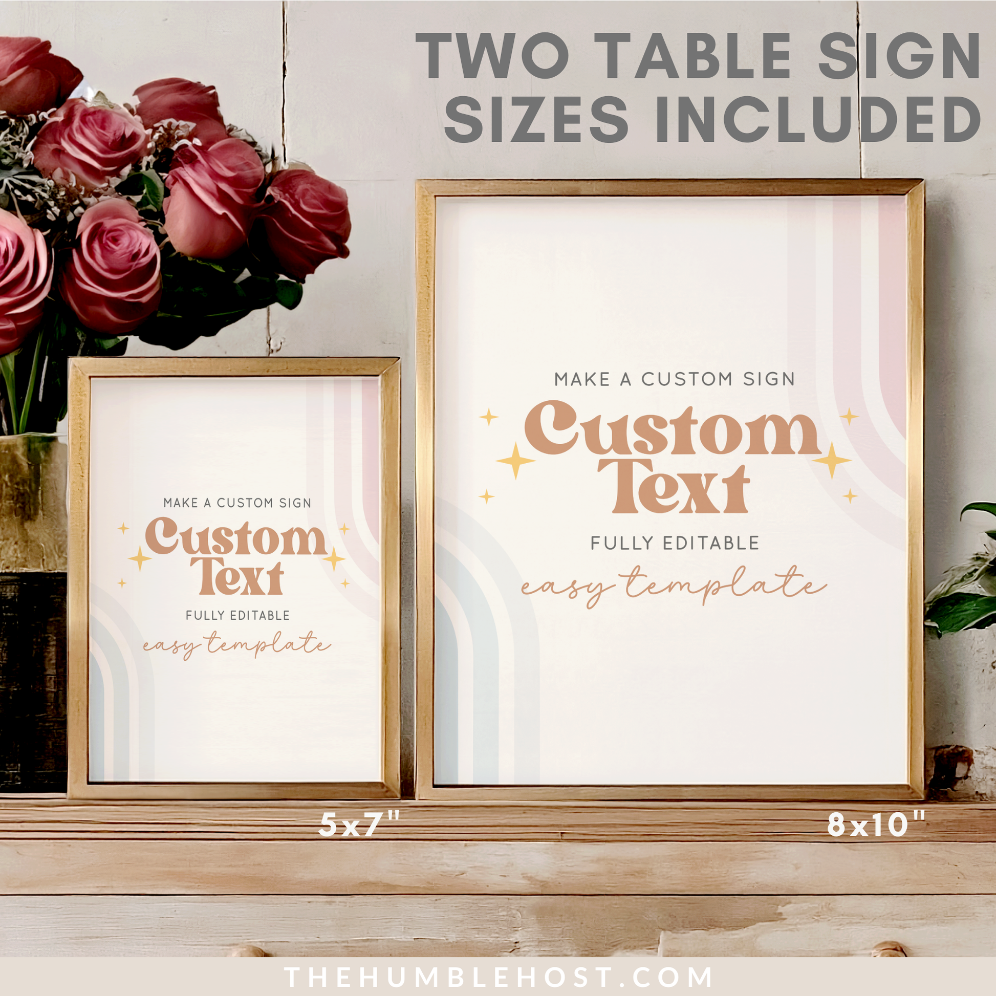 Retro Gender Reveal Table Signs, Printable Party Sign Editable Template, Boho Gender Reveal Shower Sign, He Or She, Retro Rainbow Pink Blue, custom sign, gender reveal sign, custom table signs, editable signs, gender neutral, diy gender reveal party