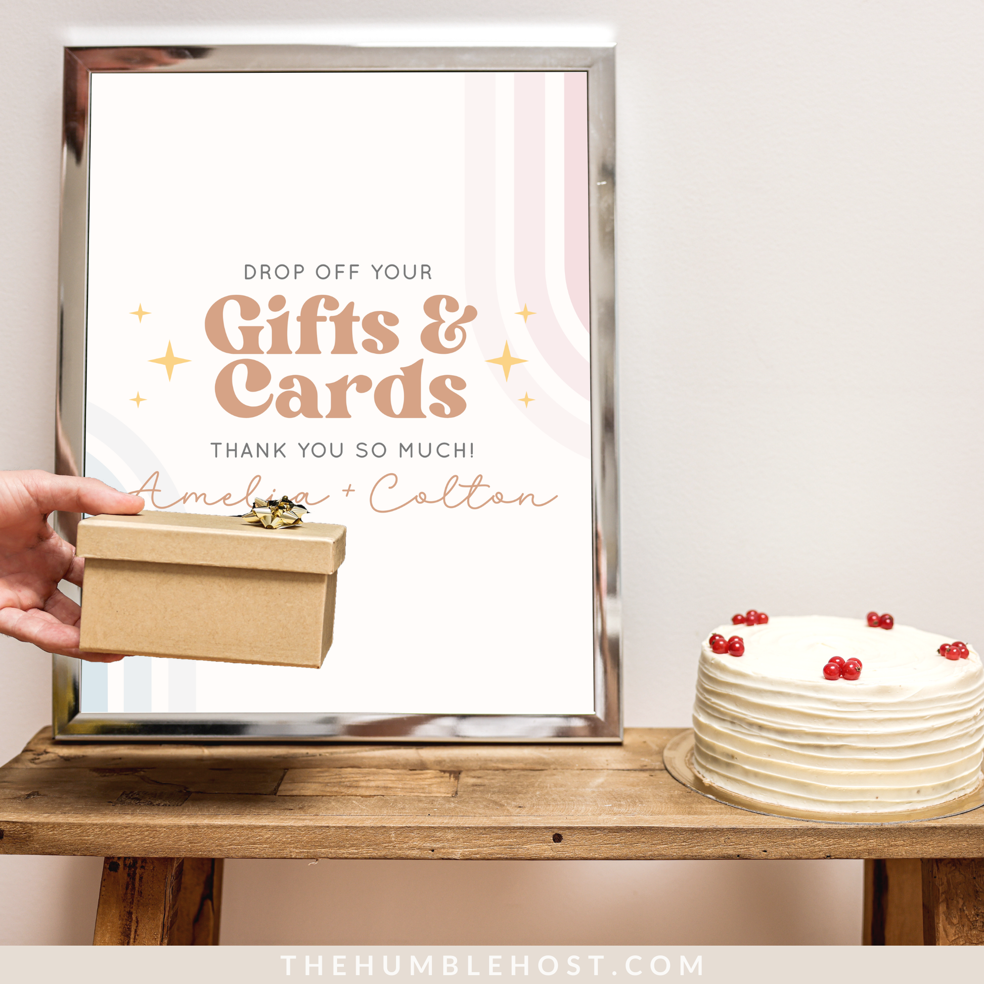Retro Gender Reveal Table Signs, Printable Party Sign Editable Template, Boho Gender Reveal Shower Sign, He Or She, Retro Rainbow Pink Blue, custom sign, gender reveal sign, custom table signs, editable signs, gender neutral, diy gender reveal party