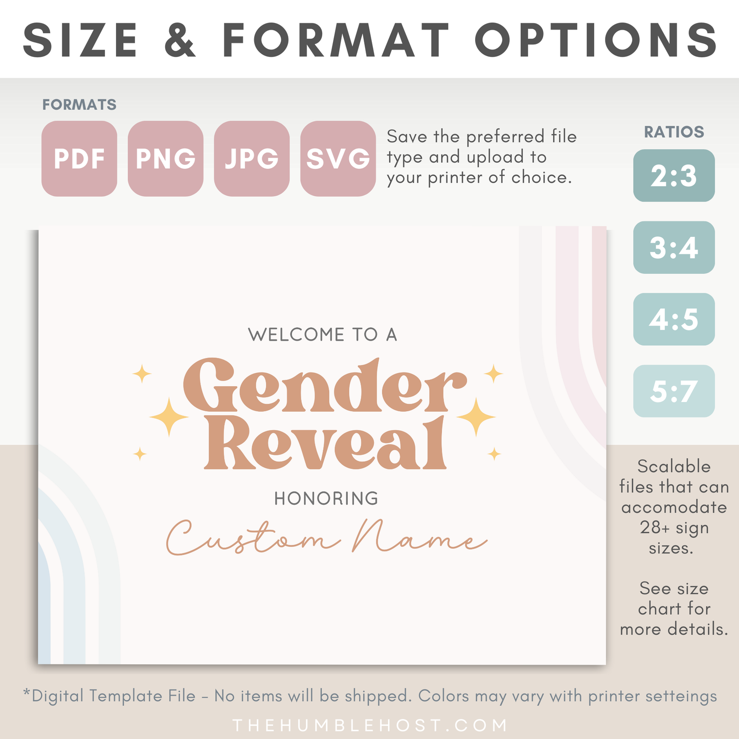 Retro Gender Reveal Welcome Signs, Printable Party Sign Editable Template, Boho Baby Shower Event Sign, He Or She, Retro Rainbow Pink Blue, custom sign, printable sign, retro baby shower, custom event sign template, shower welcome sign, event poster