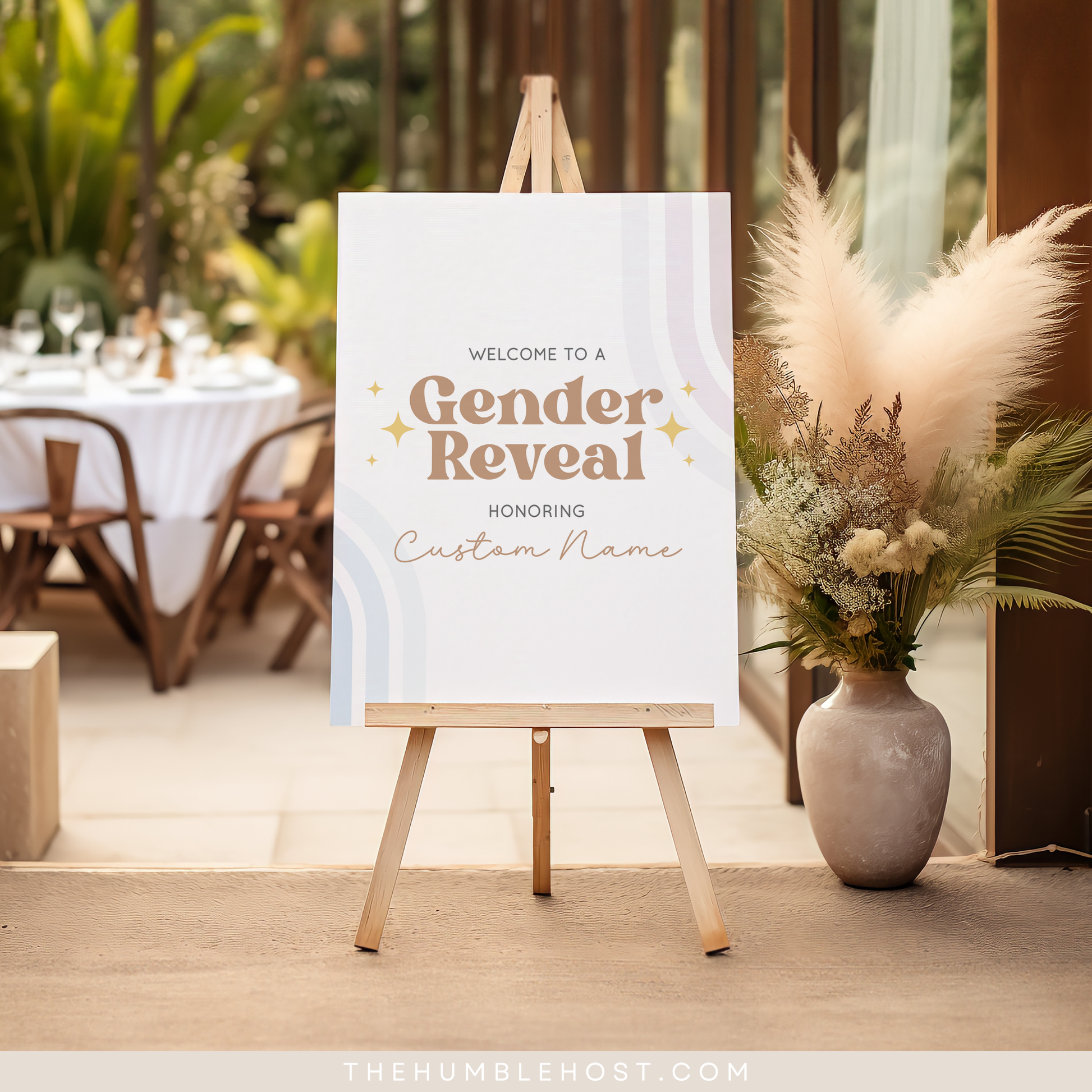 Retro Gender Reveal Welcome Signs, Printable Party Sign Editable Template, Boho Baby Shower Event Sign, He Or She, Retro Rainbow Pink Blue, custom sign, printable sign, retro baby shower, custom event sign template, shower welcome sign, event poster