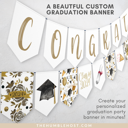 Custom Graduation Banner, Grad Party Decor, Personalized Bunting Editable Template, High School College Colors, diy decorations, grad party graduation, high school, ideas, sign garland, class of