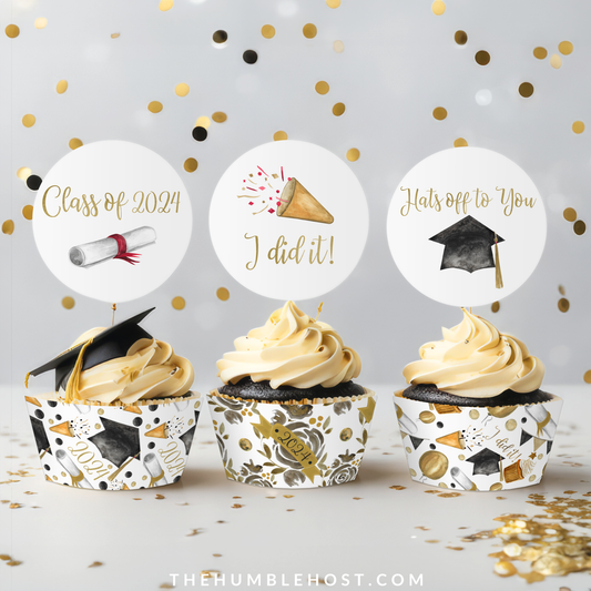 Graduation Cupcake Toppers and Cupcake Wrappers, Class of , Watercolor Printable Party Bundle, Grad Party Set, graduation, graduation cupcake, graduation decor, graduation favors, graduation gift, graduation ideas, graduation party Decor