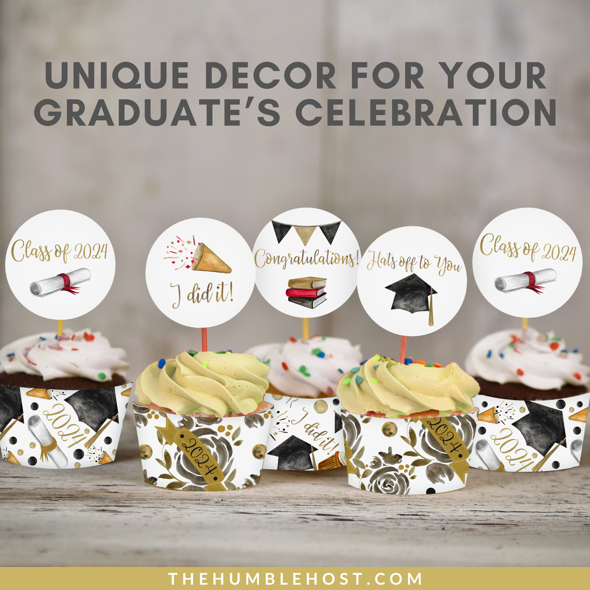 Graduation Cupcake Toppers and Cupcake Wrappers, Class of , Watercolor Printable Party Bundle, Grad Party Set, graduation, graduation cupcake, graduation decor, graduation favors, graduation gift, graduation ideas, graduation party Decor