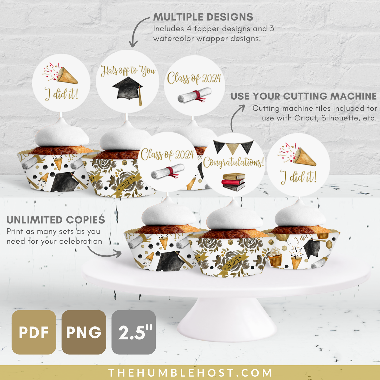 Graduation Cupcake Toppers and Cupcake Wrappers, Class of , Watercolor Printable Party Bundle, Grad Party Set, graduation, graduation cupcake, graduation decor, graduation favors, graduation gift, graduation ideas, graduation party Decor