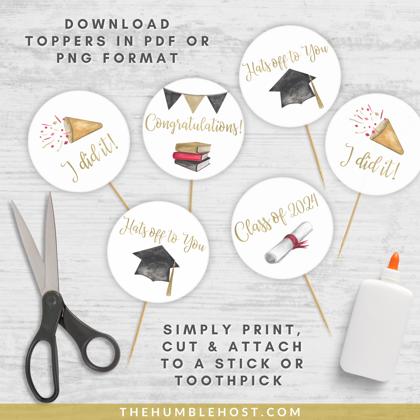 Graduation Cupcake Toppers and Cupcake Wrappers, Class of , Watercolor Printable Party Bundle, Grad Party Set, graduation, graduation cupcake, graduation decor, graduation favors, graduation gift, graduation ideas, graduation party Decor