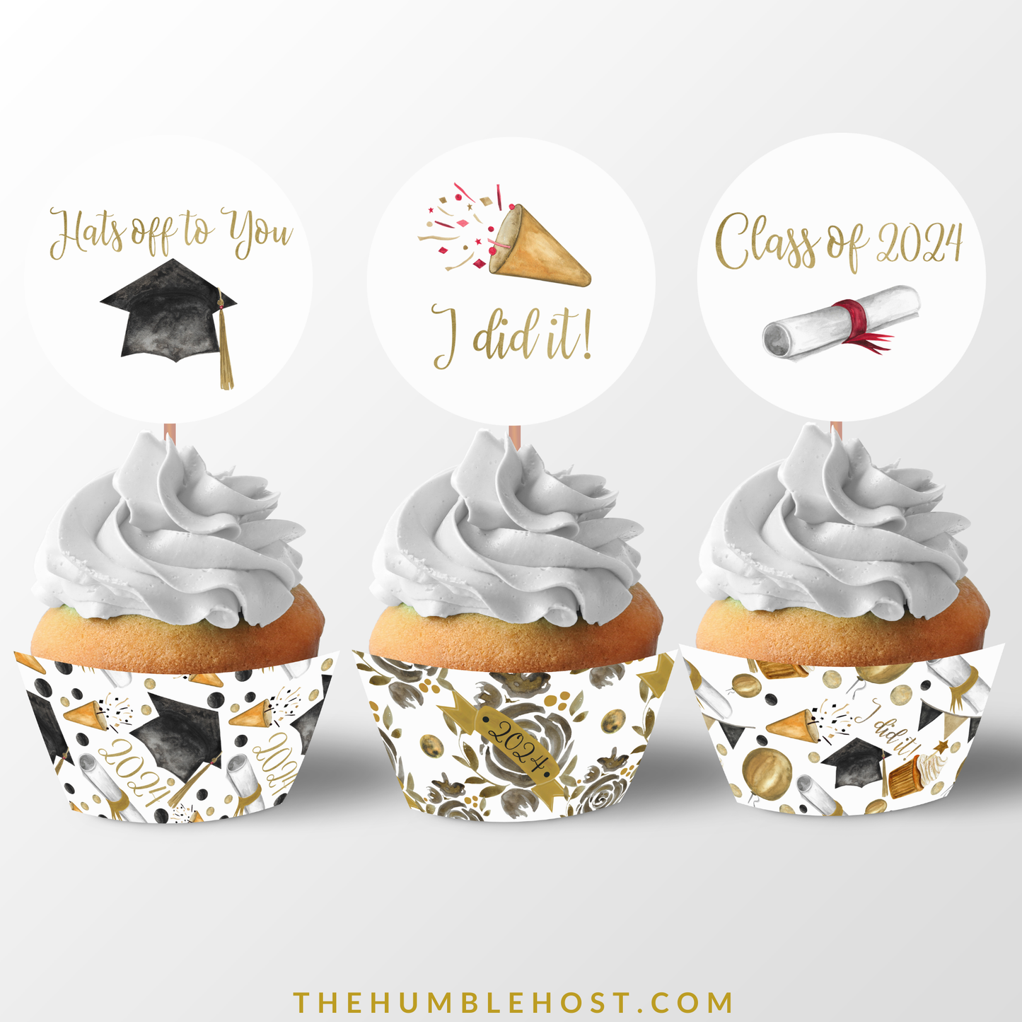 Graduation Cupcake Toppers and Cupcake Wrappers, Class of , Watercolor Printable Party Bundle, Grad Party Set, graduation, graduation cupcake, graduation decor, graduation favors, graduation gift, graduation ideas, graduation party Decor