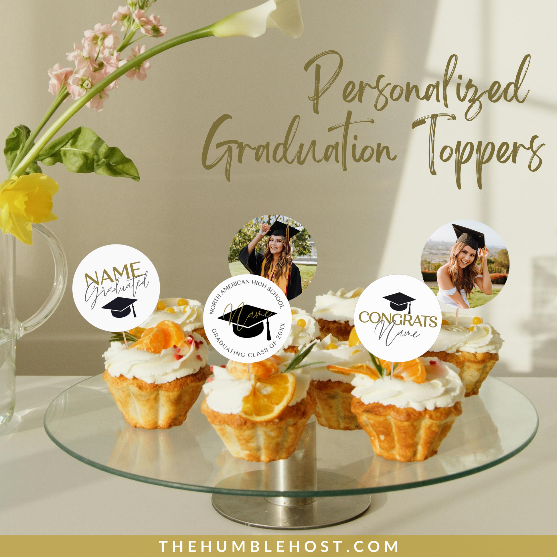 Graduation Cupcake Toppers, Class of , Editable Template Custom Photo Custom Name, Minimalist Graduation Party Decorations, graduation, cricut template, party decor, graduation decor, graduation favors, graduation name, high school grad