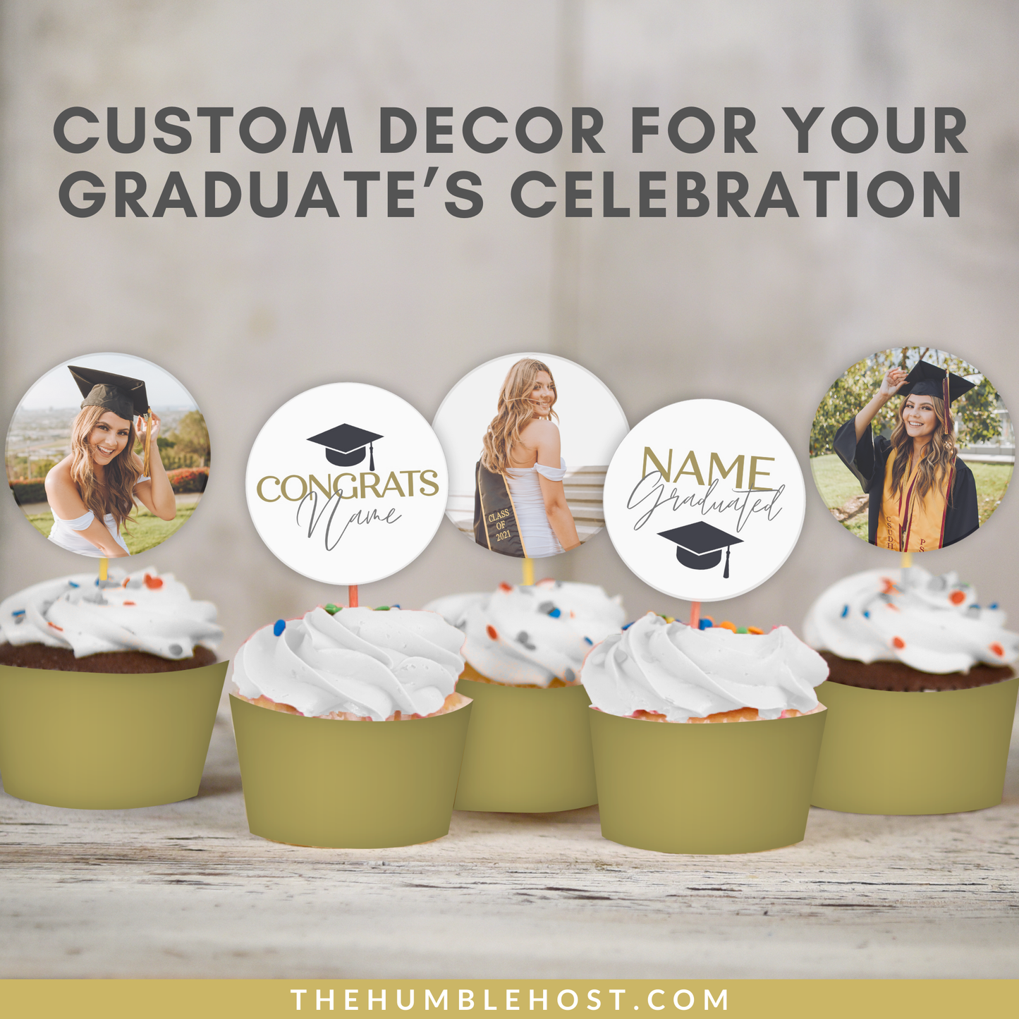 Graduation Cupcake Toppers, Class of , Editable Template Custom Photo Custom Name, Minimalist Graduation Party Decorations, graduation, cricut template, party decor, graduation decor, graduation favors, graduation name, high school grad